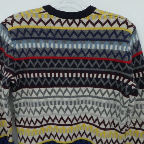 Gap Sweater Men Small Multicolor Zig Zag Lambswool Blend Crewneck Classic - Picture 9 of 11